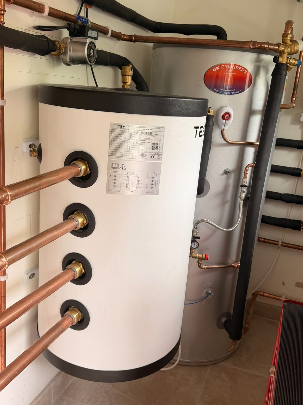 Hot water cylinder and pipework installed by Allied Heating